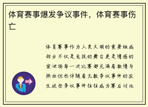体育赛事爆发争议事件，体育赛事伤亡