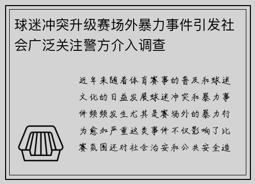 球迷冲突升级赛场外暴力事件引发社会广泛关注警方介入调查
